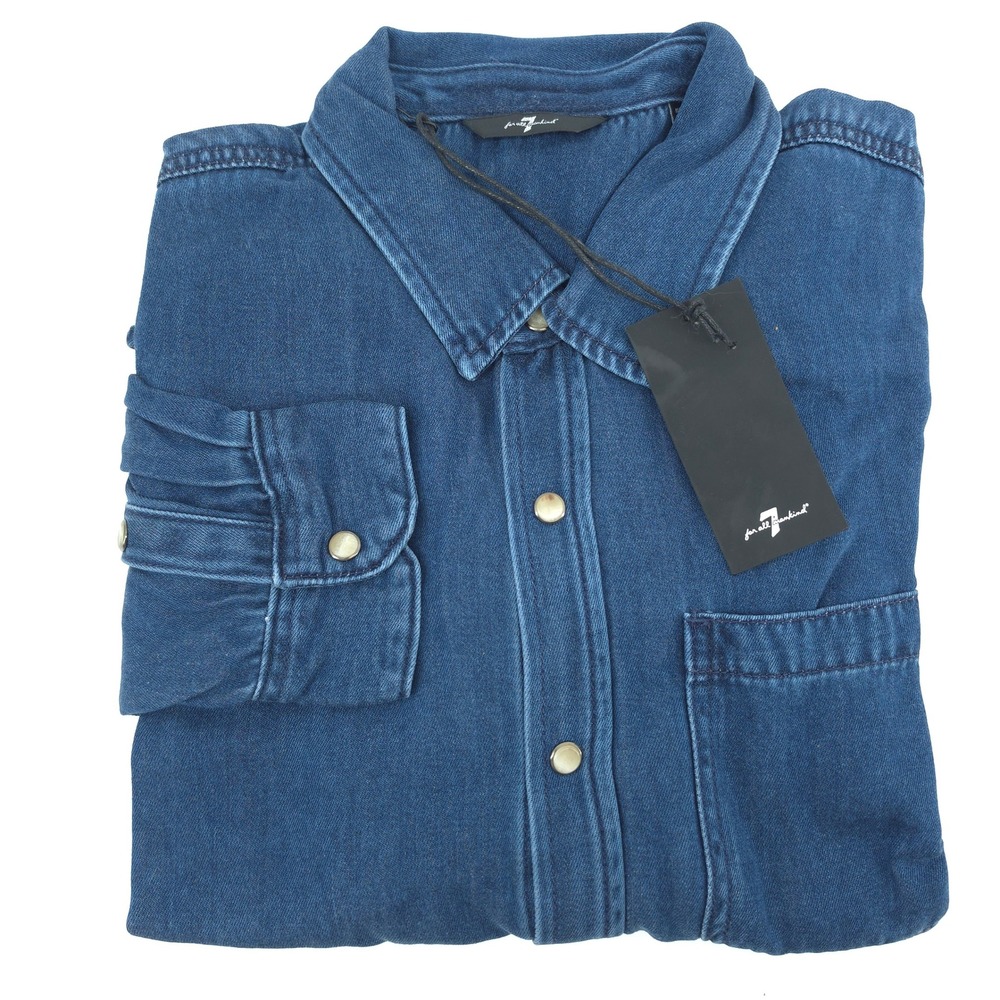 7 For All Mankind Mens Denim Shirt Medium Medina Blue Long Sleeve NWT $188 msrp